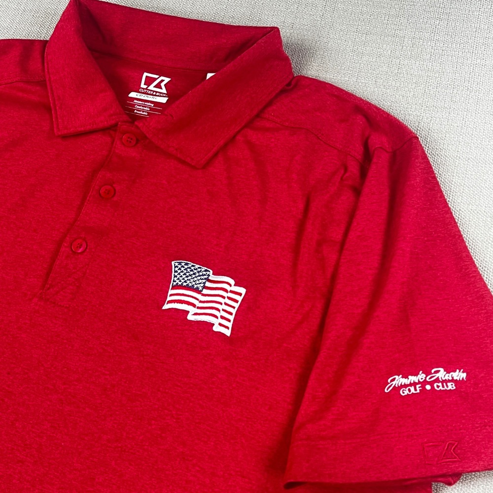 Cutter & Buck Polo Shirt Mens Large Red CB DryTec American Flag Golf Club
